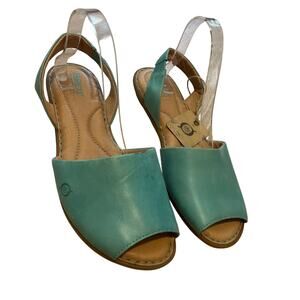 Born Inlet Slingback Open Toe Sandal Size 11 Turquoise Leather Comfort Flat Shoe